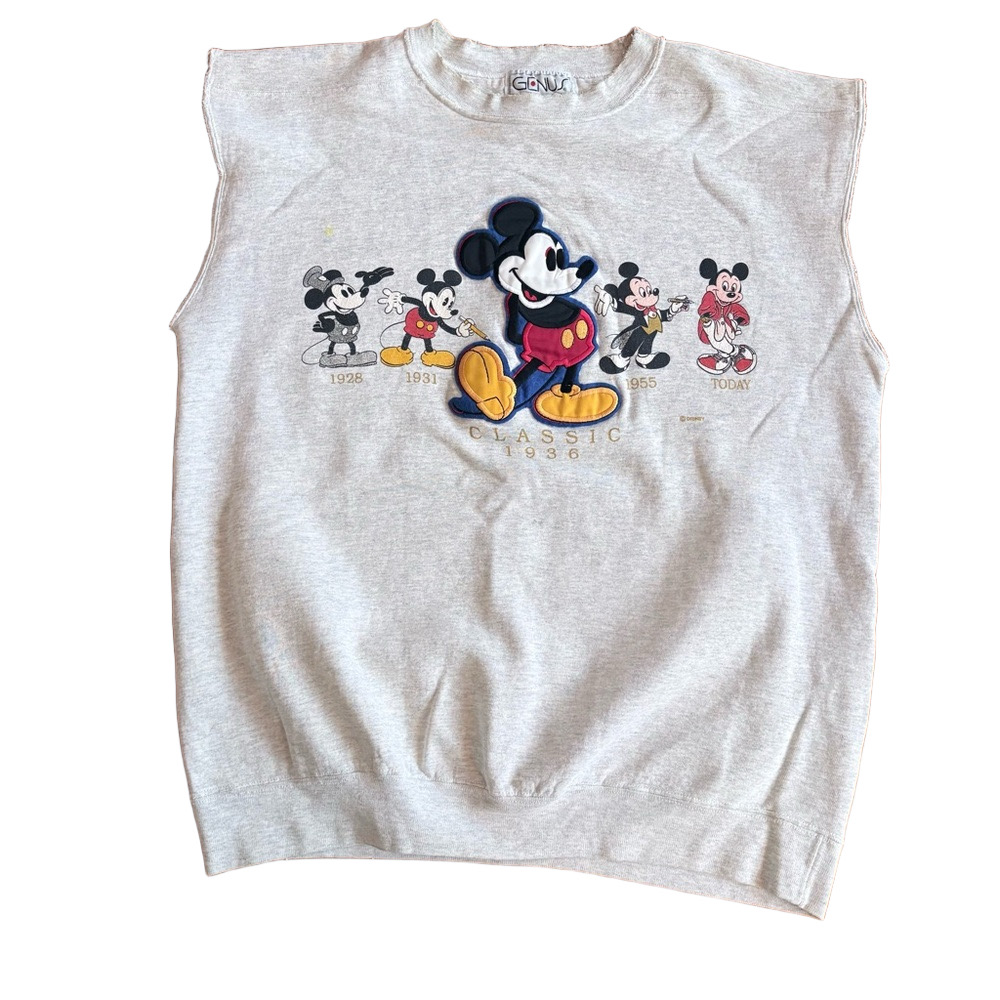 Vintage Classic Mickey Mouse Genius Gray Crewneck Sleeveless Sweatshirt Size XL